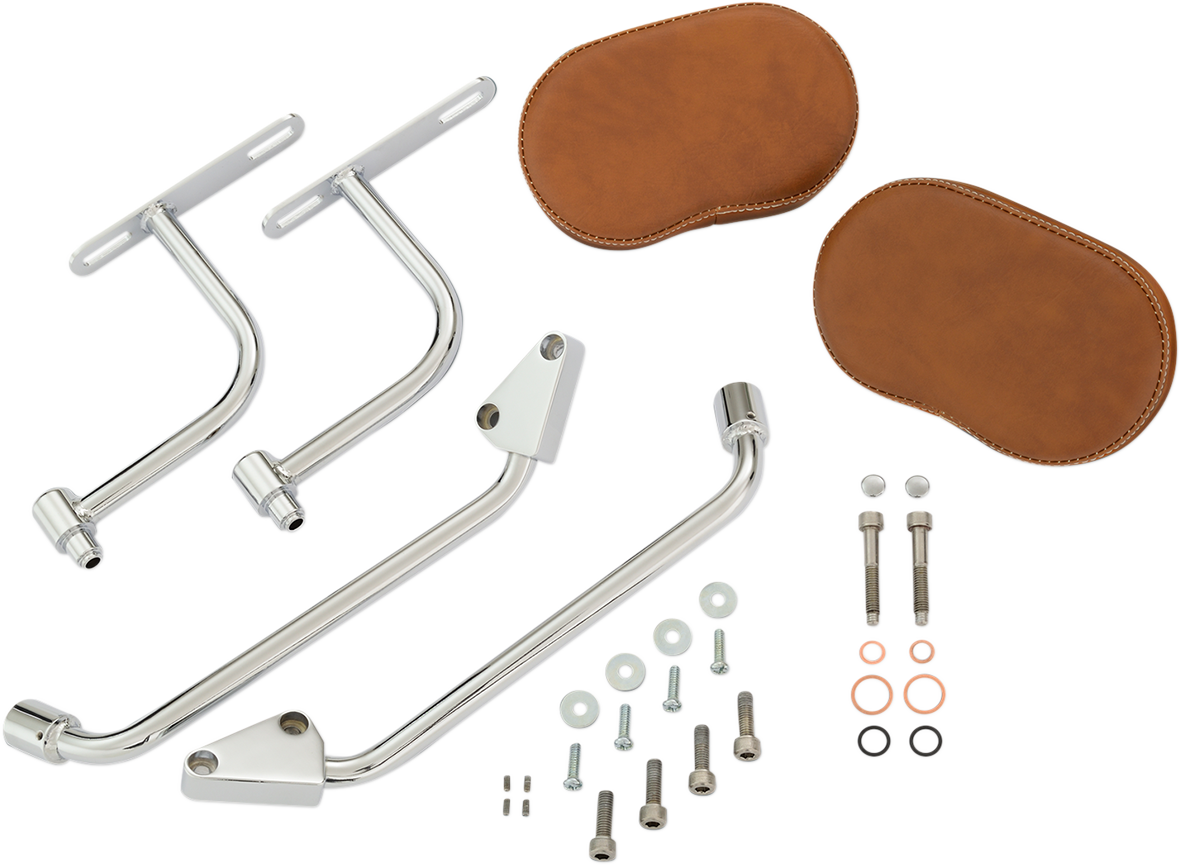 Indian motorcycle SHOW CHROME Deluxe Tan Passenger Armrest for engine, featuring chrome finish and comfortable design.