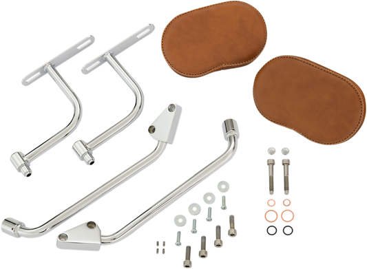 Indian motorcycle SHOW CHROME Deluxe Tan Passenger Armrest for engine, featuring chrome finish and comfortable design.