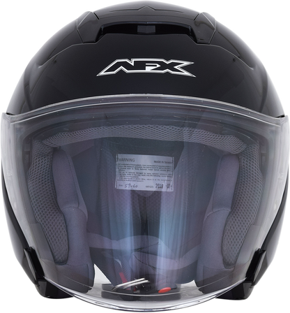 Gloss black AFX FX-60 helmet in large size with smooth finish, featuring a sleek aerodynamic design and clear visor.