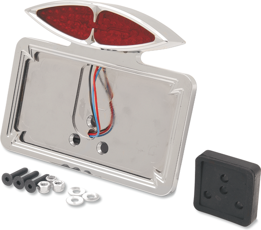 DRAG SPECIALTIES Cateye taillight and license plate mount, black metal and plastic, for motorcycle rear lighting and license plate.