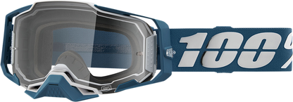 Bill's Exhausts 100% Armega Albar goggles with clear lenses, featuring a sleek design and adjustable strap for riding safety.