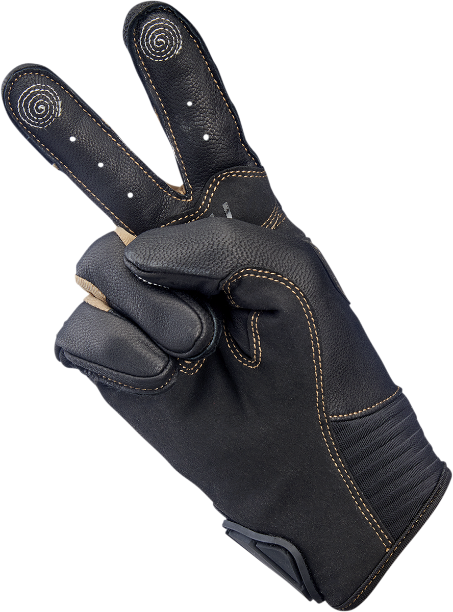 BILTWELL Bridgeport Gloves in chocolate leather, small size, showing detailed stitching and smooth texture, designed for motorcycle riding.