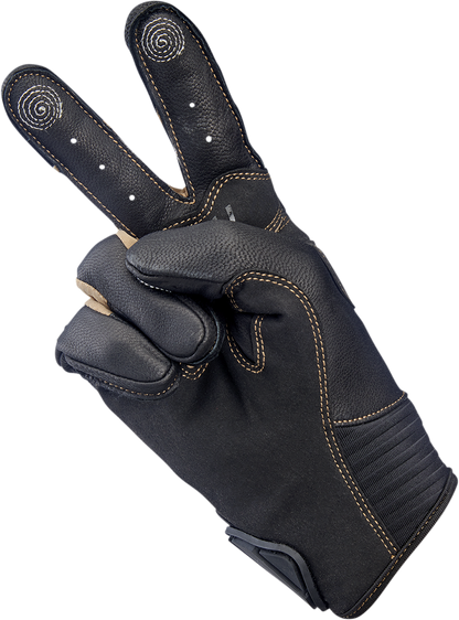 BILTWELL Bridgeport Gloves in chocolate leather, small size, showing detailed stitching and smooth texture, designed for motorcycle riding.