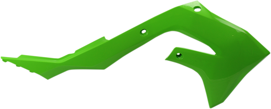 Green Acerbis radiator shrouds for motorcycle body protection, featuring sleek design and durable construction.