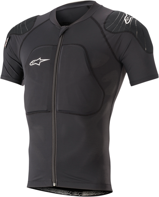 Alpinestars Paragon short-sleeve black protective jacket in XS size, featuring durable fabric and secure fastening for motorcycle riding.