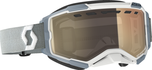 Scott Fury Snow Goggles with light-sensitive bronze chrome lenses, white and gray frame, designed for winter sports.