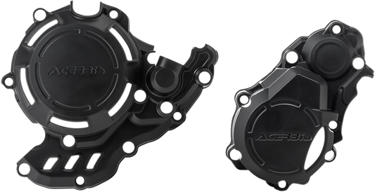 A black Acerbis X-Power Body Cover Kit for motorcycle, featuring sleek, durable plastic body panels with product branding.