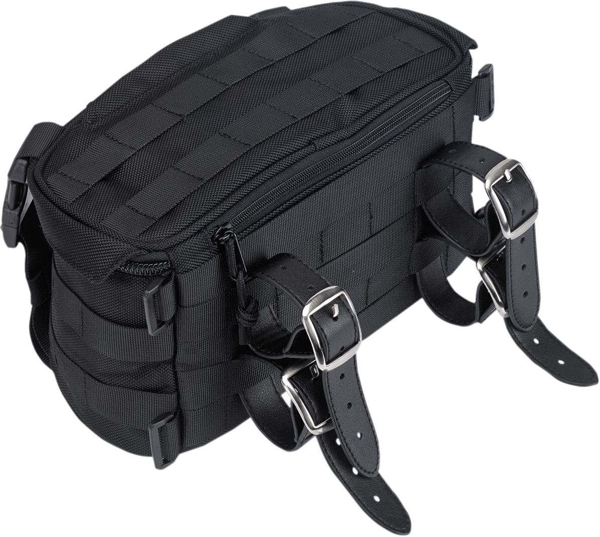 Biltwell Exfil-7 motorcycle bag by Bill's Exhausts, shown in black with adjustable straps and durable fabric for motorcycle storage.