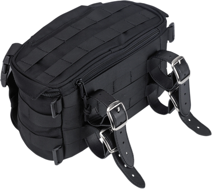 Biltwell Exfil-7 motorcycle bag by Bill's Exhausts, shown in black with adjustable straps and durable fabric for motorcycle storage.