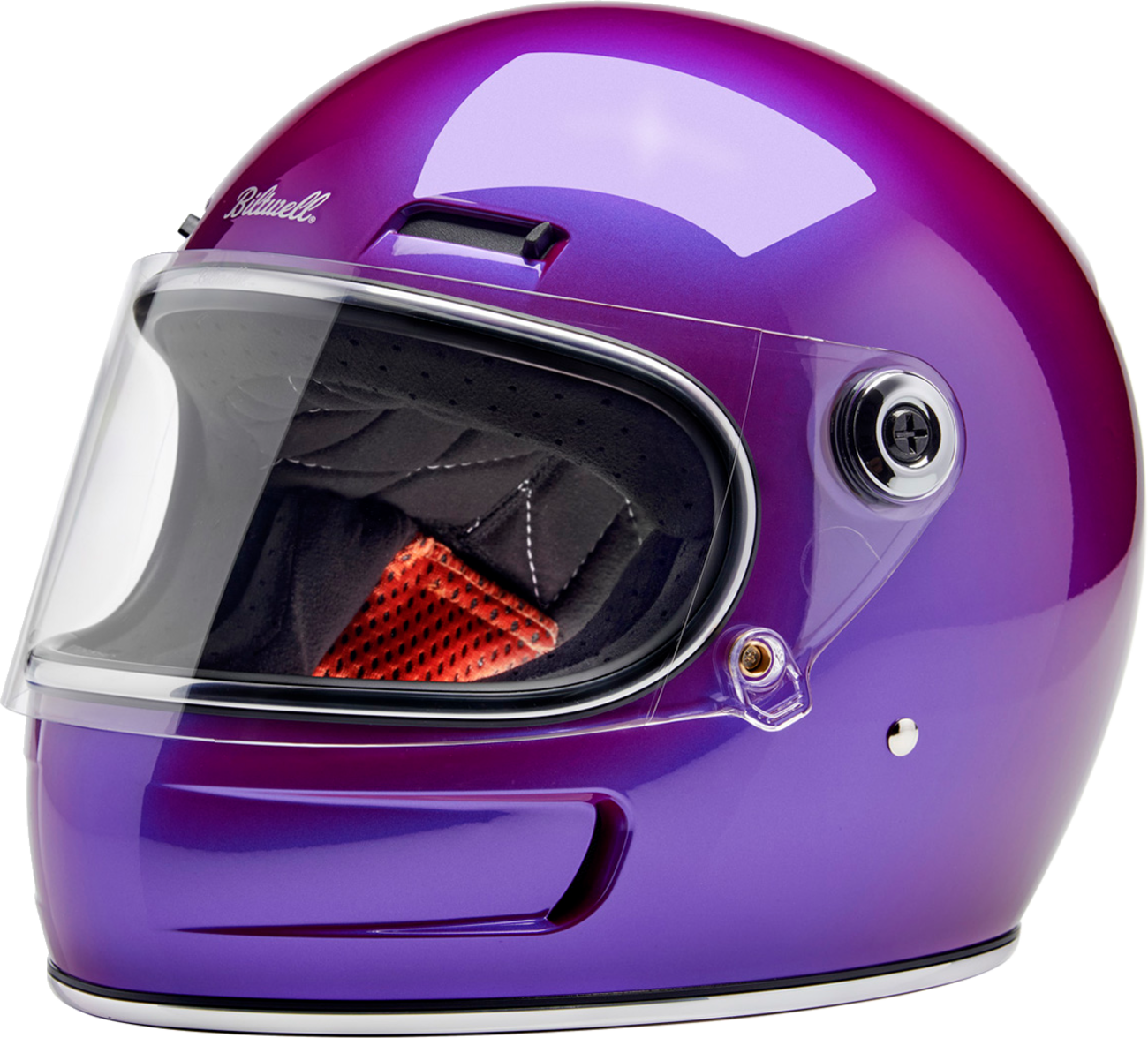 BILTWELL Gringo SV helmet in metallic grape color, XS size, featuring a sleek motorcycle helmet design with a glossy finish.