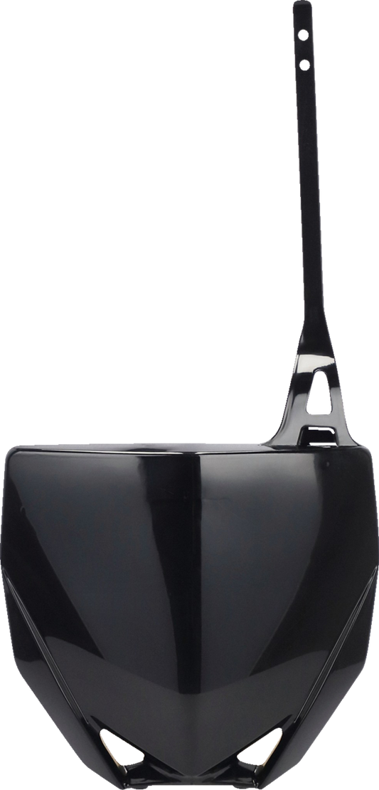 A black Acerbis front number plate for YZ 85 dirt bikes, made of durable body material.