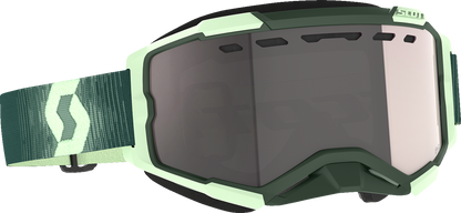 Scott Fury Snow Cross Goggle in dark green and mint with silver chrome enhancer, featuring a sleek design and reflective lenses.