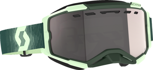 Scott Fury Snow Cross Goggle in dark green and mint with silver chrome enhancer, featuring a sleek design and reflective lenses.