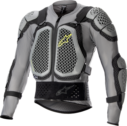 Alpinestars Bionic Action v2 protective jacket in gray, black, and yellow, size XL, designed for motorcycle protection.