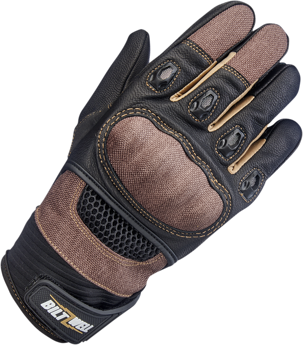 Bill's Exhausts BILTWELL Bridgeport Gloves in chocolate, XL size, showing soft leather construction and detailed stitching.