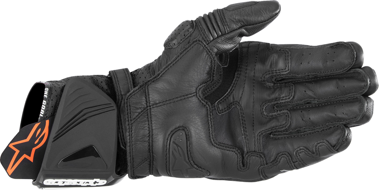 Alpinestars GP Pro R4 motorcycle gloves in black, small size, with reinforced knuckles and textured palm for enhanced grip.