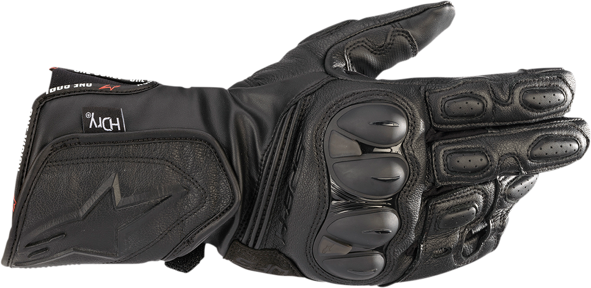 Alpinestars SP-8 HDRY® motorcycle gloves in black with protective features, small size, designed for riding comfort and safety.