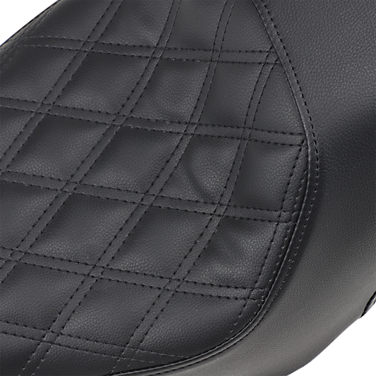 Black SADDLEMEN Profiler motorcycle seat with front lattice and rear smooth design, XL size, showcasing detailed stitching and style.