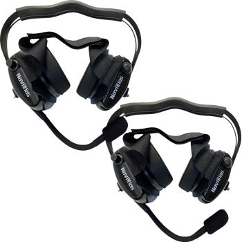 Black NAVATLAS intercom and radio headset kit for 2-seat motorcycles by Bill's Exhausts, with adjustable headsets and microphone.
