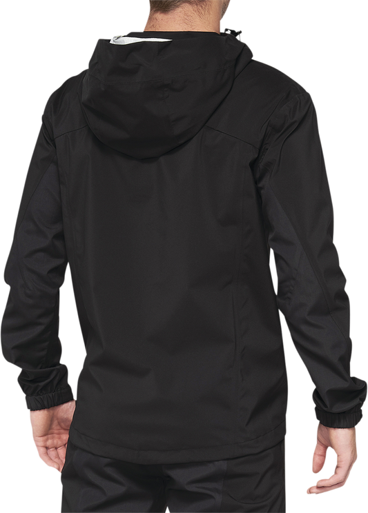 Black Hydromatic jacket by Bill's Exhausts, medium size, showcasing front and back views of the 100% waterproof jacket.