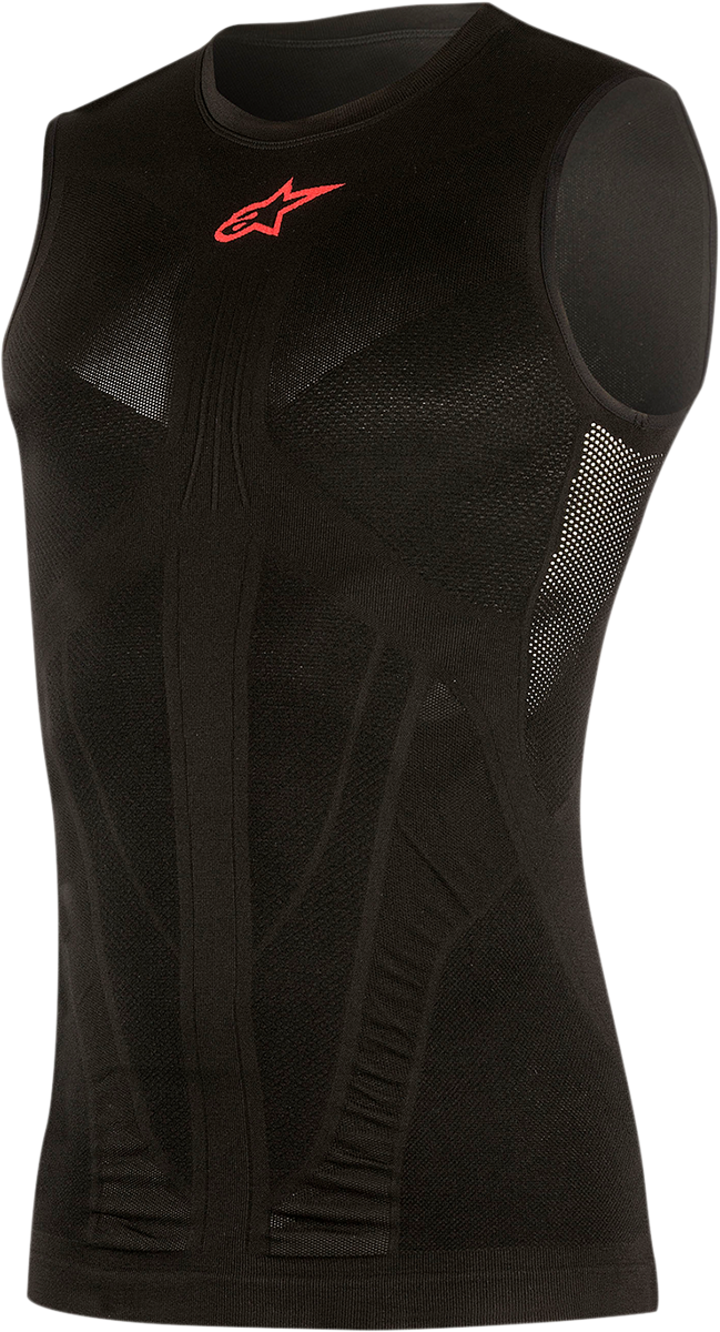 Alpinestars Tech Tank Summer protective gear in black and red, medium/large size, designed for motorcycle riding comfort and safety.