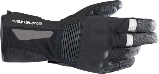 Alpinestars Denali Aerogel Drystar gloves in black, small size, showing the protective design and textured palm for motorcycle riding.