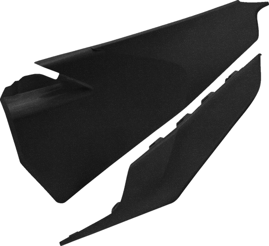 Acerbis black and metallic motorcycle side panels, body armor with detailed design, for durable protection and stylish look.