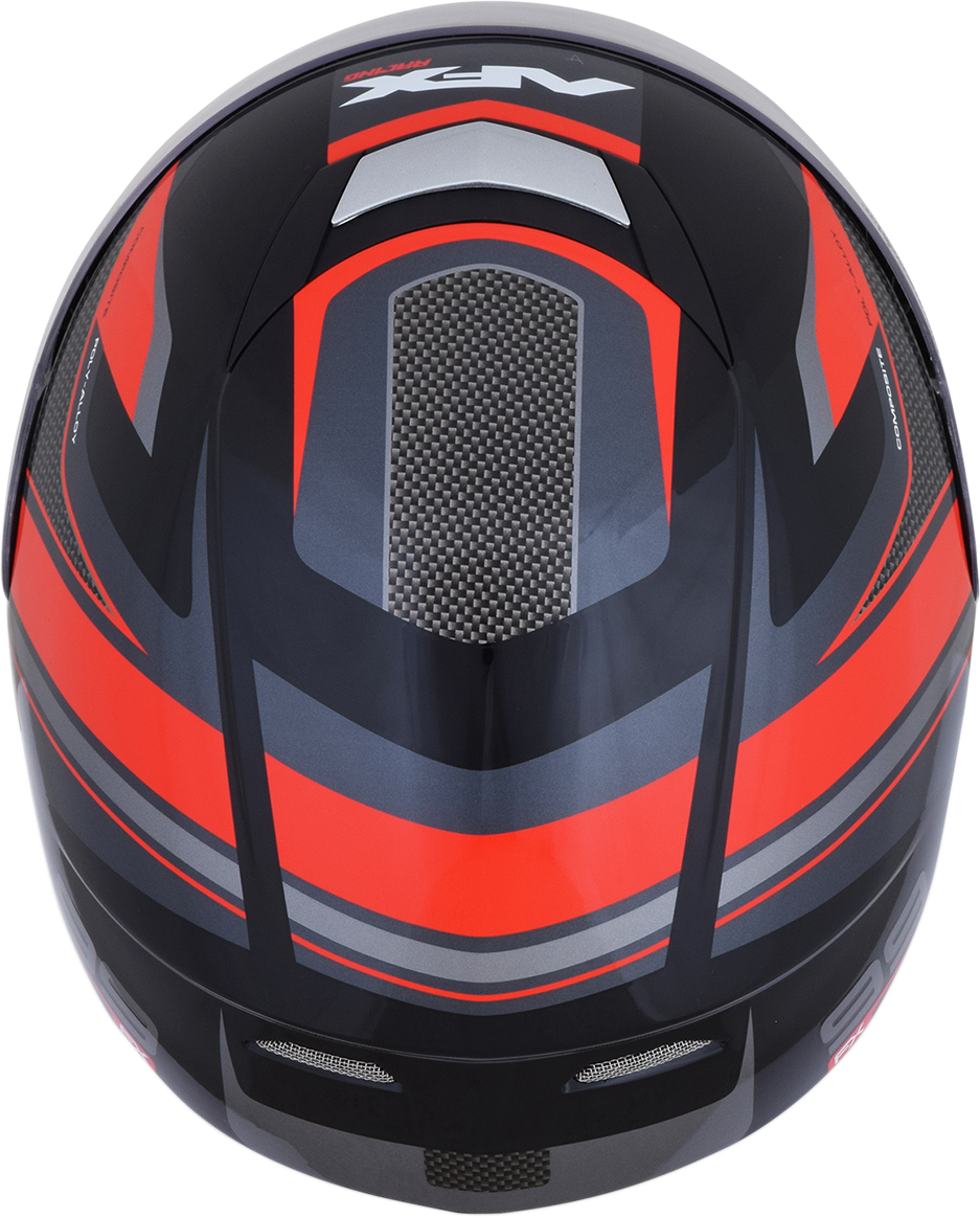Black and red AFX FX-99 recurve helmet in XL size, featuring aerodynamic design and secure fit for motorcycle riding.
