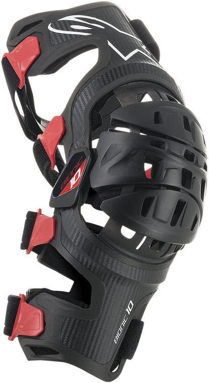 Alpinestars Bionic-10 Carbon right knee brace in XL/2XL size, featuring protective bionic design with carbon fiber components.