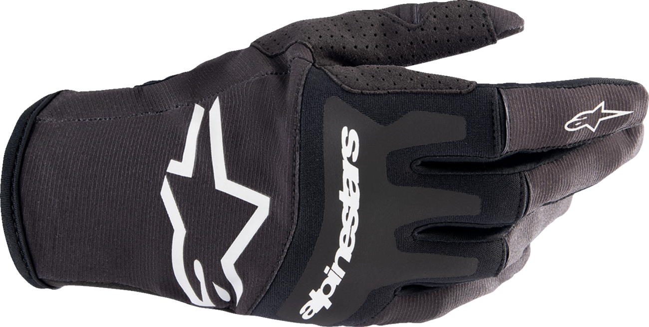 Alpinestars Techstar motorcycle gloves in black with 2XL size, featuring protective padding and a secure wrist closure.