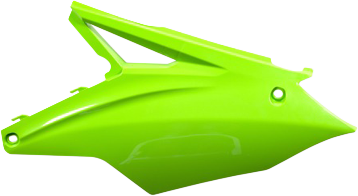 Green Acerbis side panels for motorcycle body, featuring sleek design with brand-specific details, ideal for custom bike upgrades.