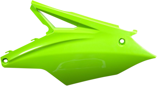 Green Acerbis side panels for motorcycle body, featuring sleek design with brand-specific details, ideal for custom bike upgrades.