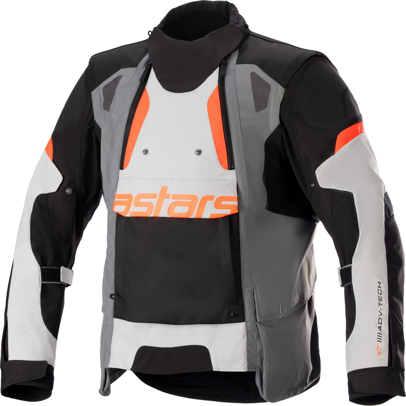Alpinestars Halo Drystar® Jacket in gray and black, medium size, shown on a hanger with front view and jacket details.