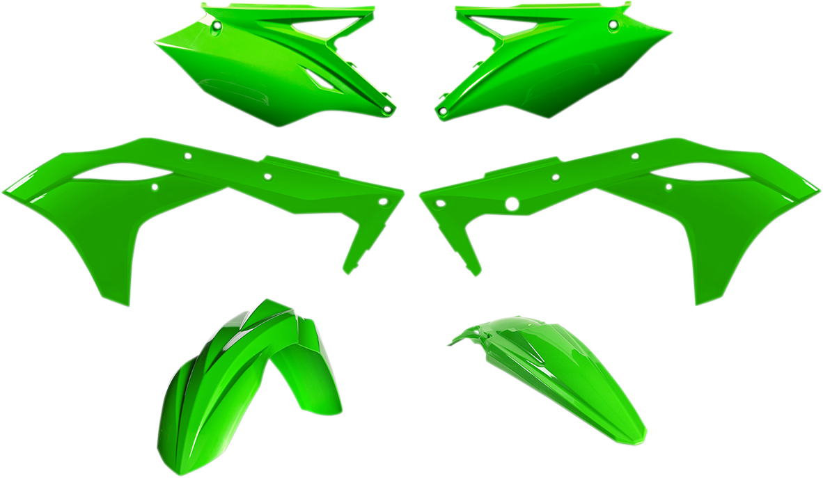 A fluorescent green Acerbis standard replacement body kit for motorcycle, featuring sleek body panels and vibrant color details.