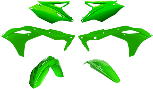 A fluorescent green Acerbis standard replacement body kit for motorcycle, featuring sleek body panels and vibrant color details.