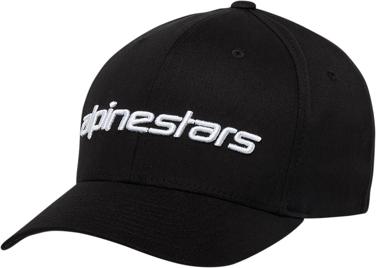 Alpinestars Linear Hat in black and white, large/XL size, featuring the Alpinestars logo and sporty protective gear style.