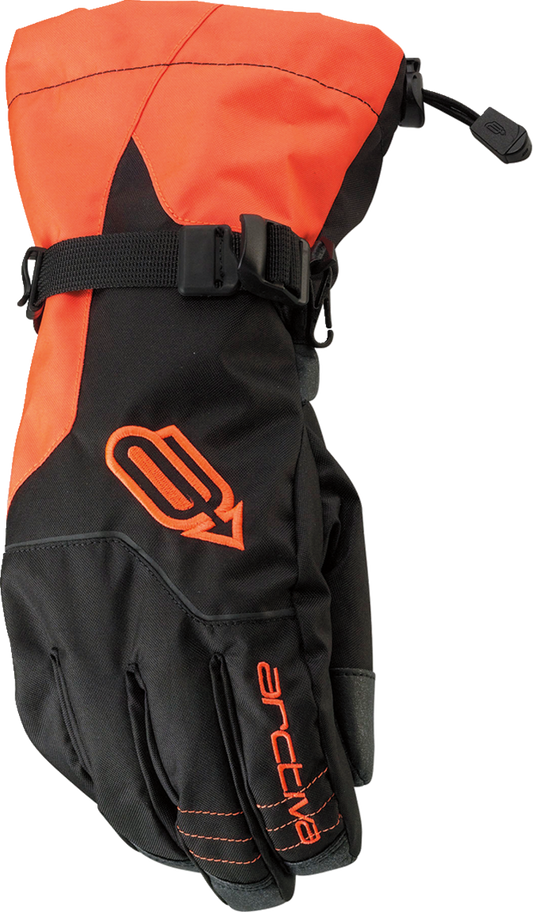 Bill's Exhausts ARCTIVA Pivot Gloves in black and orange, large size, showing the rugged design and grip details.