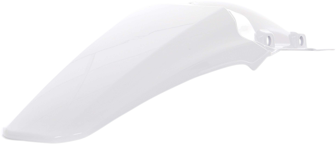 White Acerbis rear fender for motorcycle, body part with mounting holes, designed for durability and a sleek look.