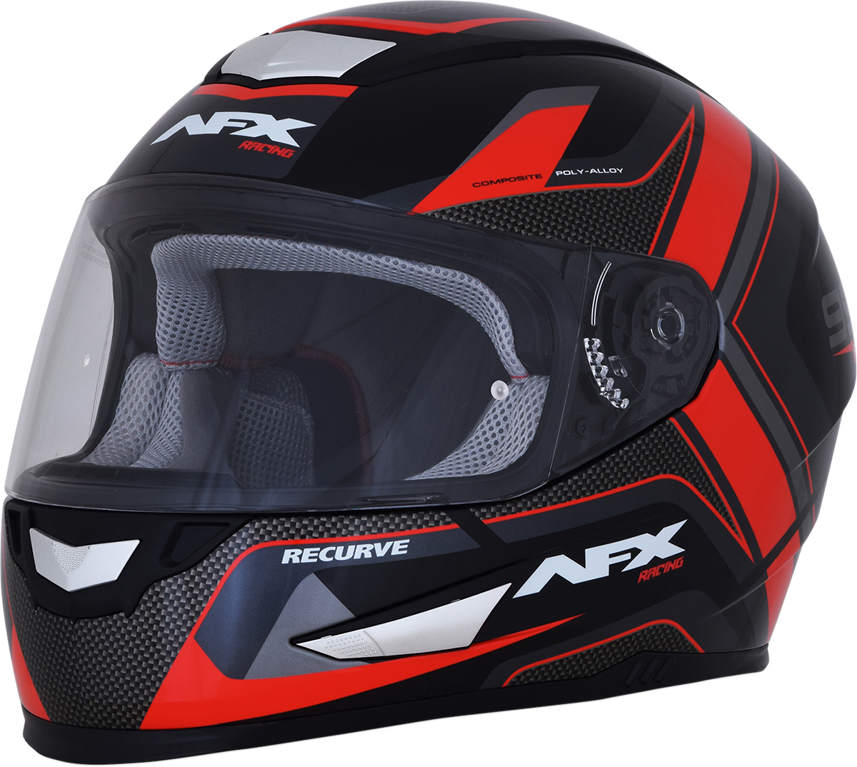 Black and red AFX FX-99 recurve helmet in XL size, featuring a sleek design and aerodynamic shape for motorcycle riding.