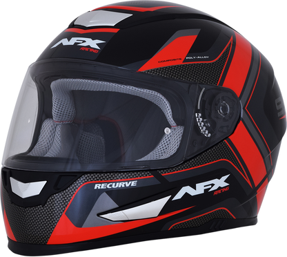 Black and red AFX FX-99 recurve helmet in XL size, featuring a sleek design and aerodynamic shape for motorcycle riding.