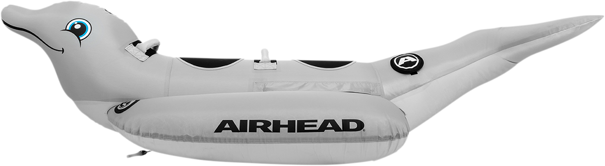 Bill's Exhausts dolphin riding tube for water sports, featuring bright colors and comfortable handles for towable fun on the water.