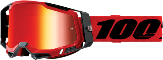 Bill's Exhausts Racecraft 2 goggles in red with red mirror lenses, featuring a sleek racing design and adjustable strap.