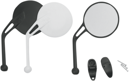 Acerbis black left rear view mirror for motorcycle, shown from the side with mounting hardware visible.