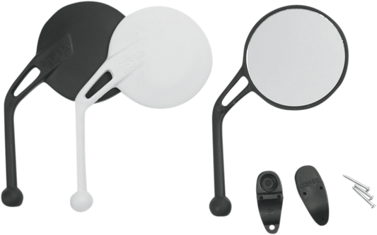 Acerbis black left rear view mirror for motorcycle, shown from the side with mounting hardware visible.
