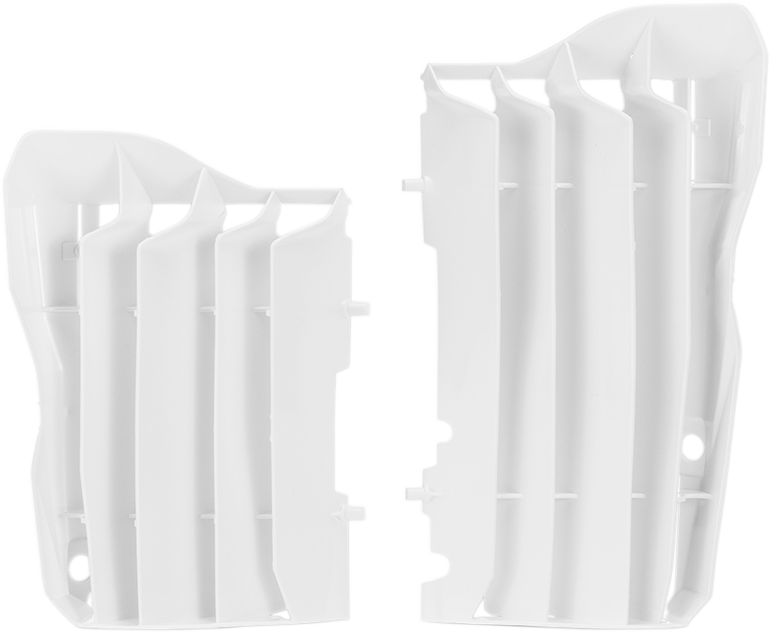 White ACERBIS radiator louvers for Honda, body part, designed for improved engine cooling and fitment.