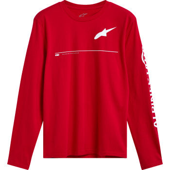 Red ALPINESTARS Committed Long-Sleeve CSF T-Shirt in 2XL, featuring brand logo and casual fit on a white background.