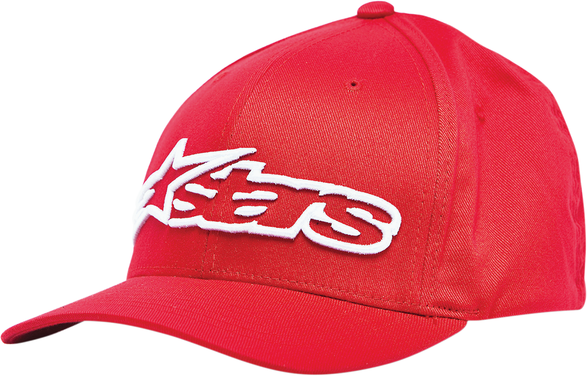 Alpinestars Blaze Flexfit® hat in red and white, large/XL size, featuring a branded logo on the front, casual sporty style.