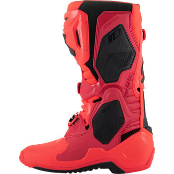 Alpinestars Tech 10 Ember LE motorcycle boots in red and black, US 12, with reinforced ankle and durable sole.