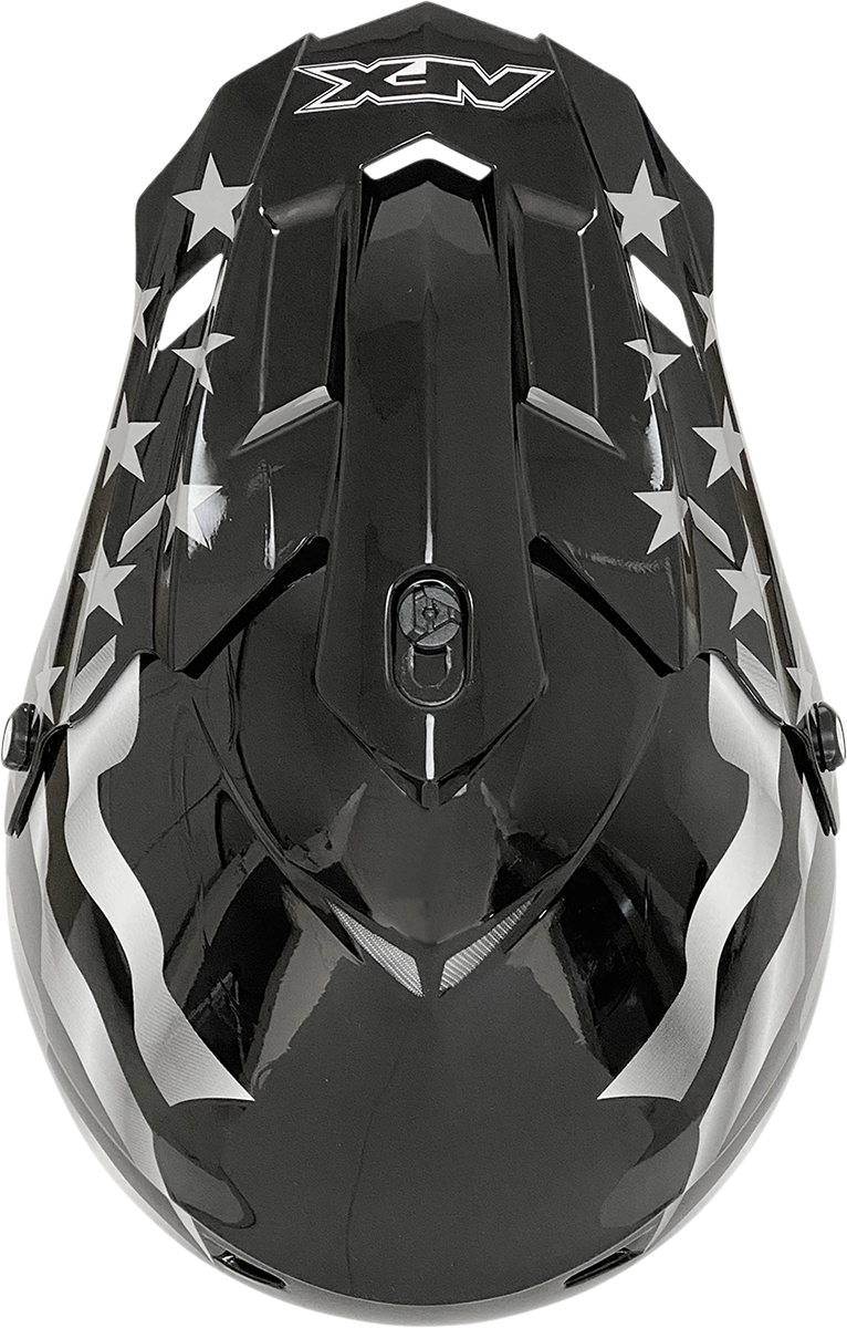 Bill's Exhausts AFX FX-17 motorcycle helmet in stealth flag design, XL size, featuring a sleek aerodynamic shape and detailed graphics.