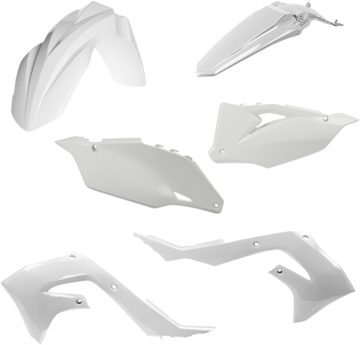 White Acerbis standard replacement body kit for motorcycles, featuring sleek design and durable plastic construction.